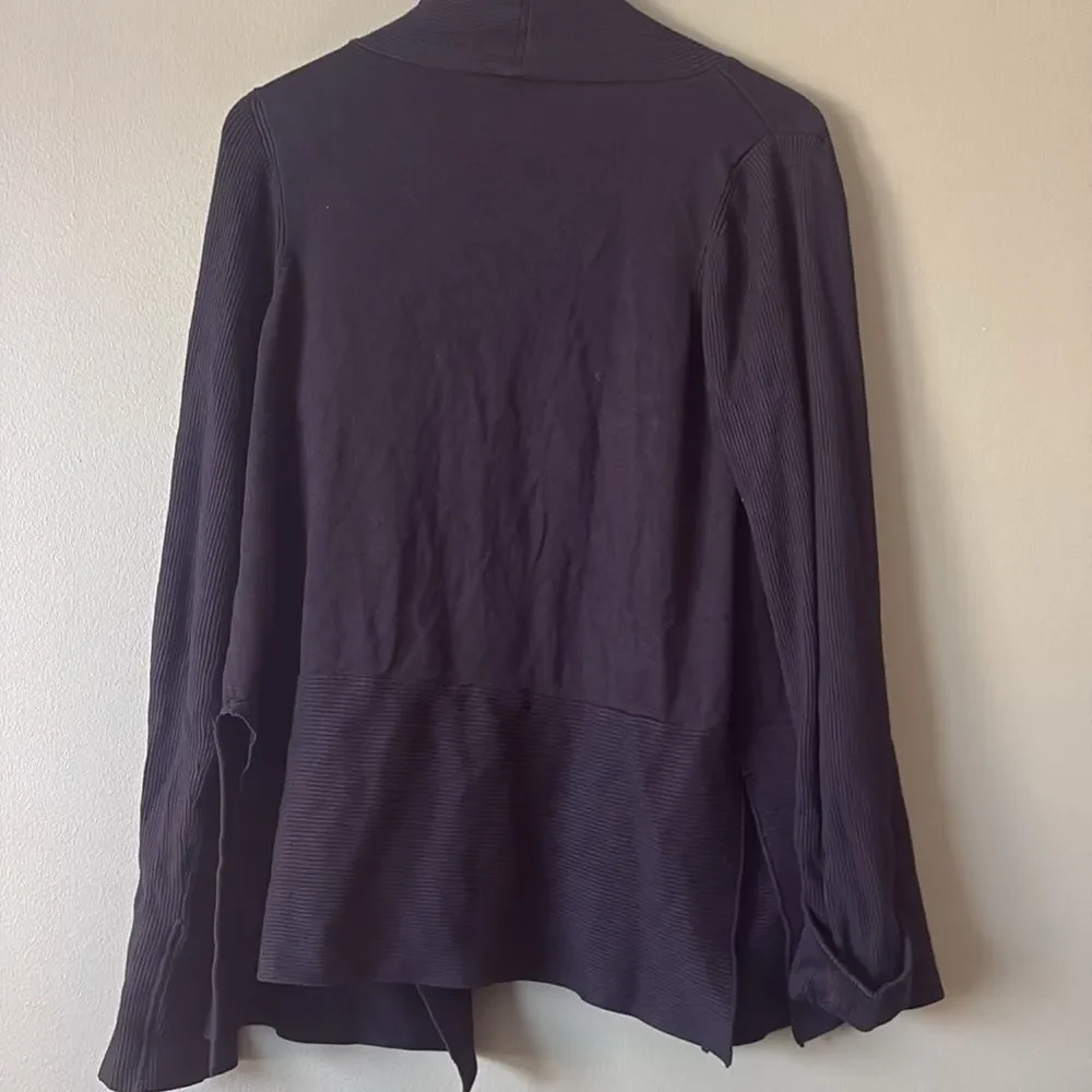 Anthropologie Black Open Front Shawl Cardigan Asymmetrical Sz L
